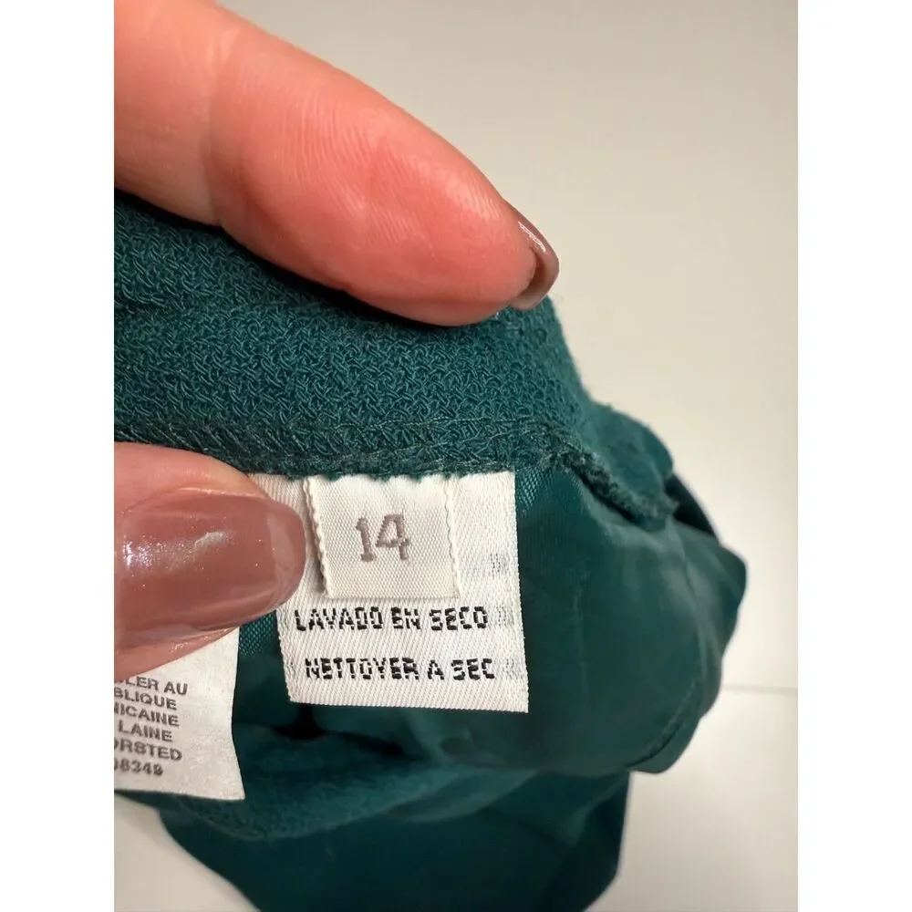 Vintage 100% Worsted Wool Pencil Skirt Teal Green High Waist Midi Size 14